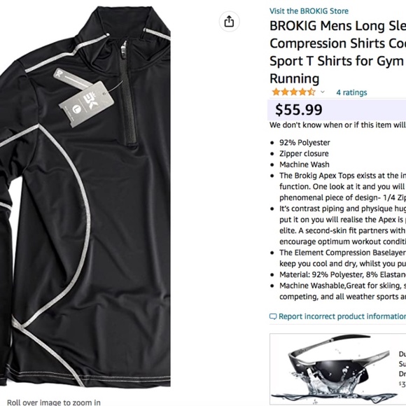Retail $55 NWT's BROKIG Men's Compression Shirt 1/4 Zip Closure Size Medium - Picture 5 of 5